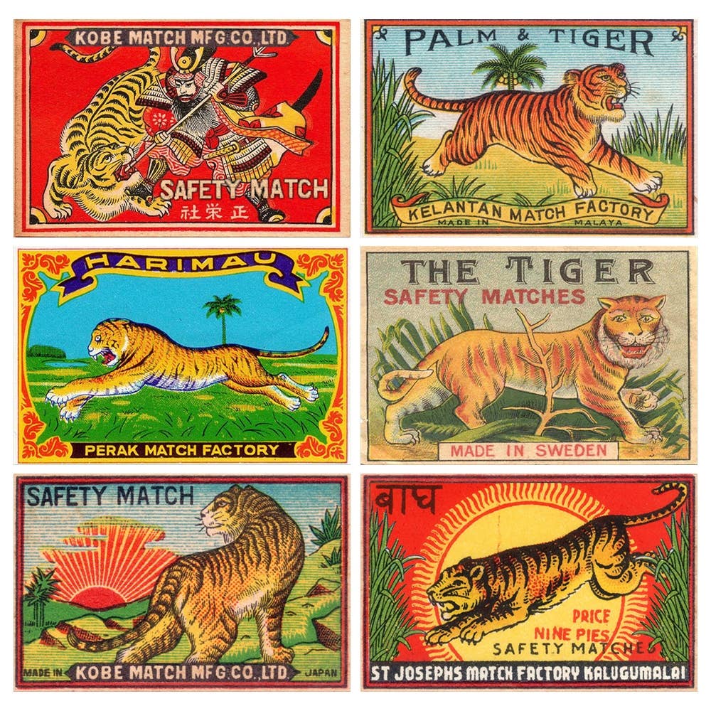 Vintage Tigers Mini Matchboxes 60Pack - ANN416