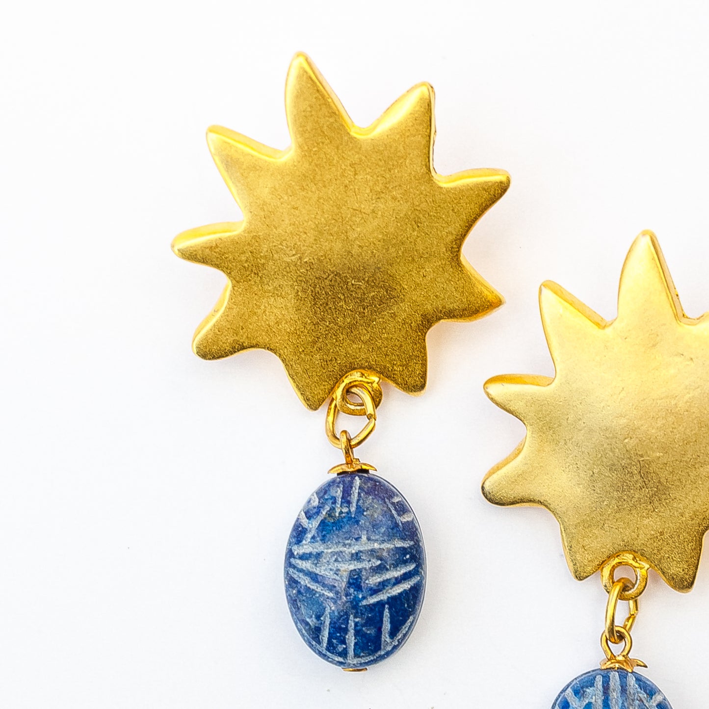 1980's Saks Fifth Avenue Gold Plated Lapis Scarab Stone Earrings