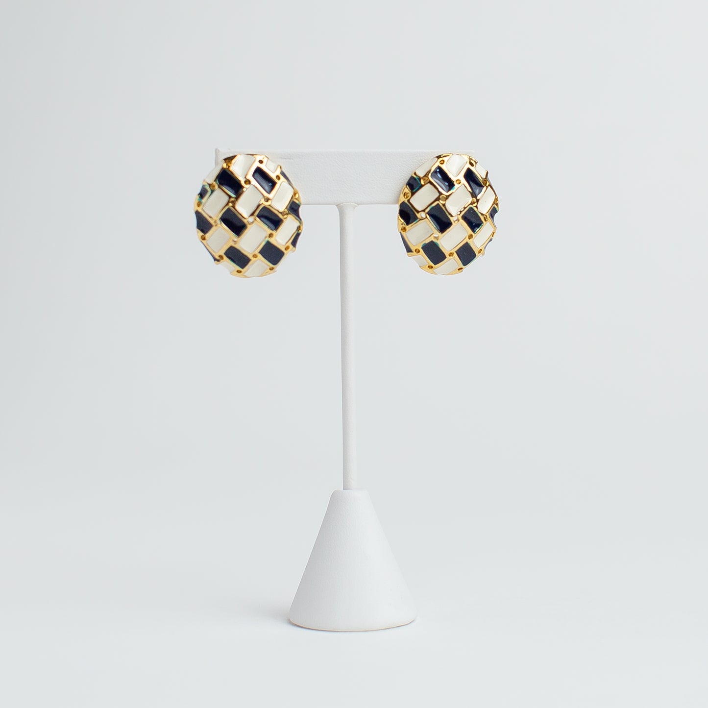 1980's Gold-Toned Enameled Basket Weave Earrings