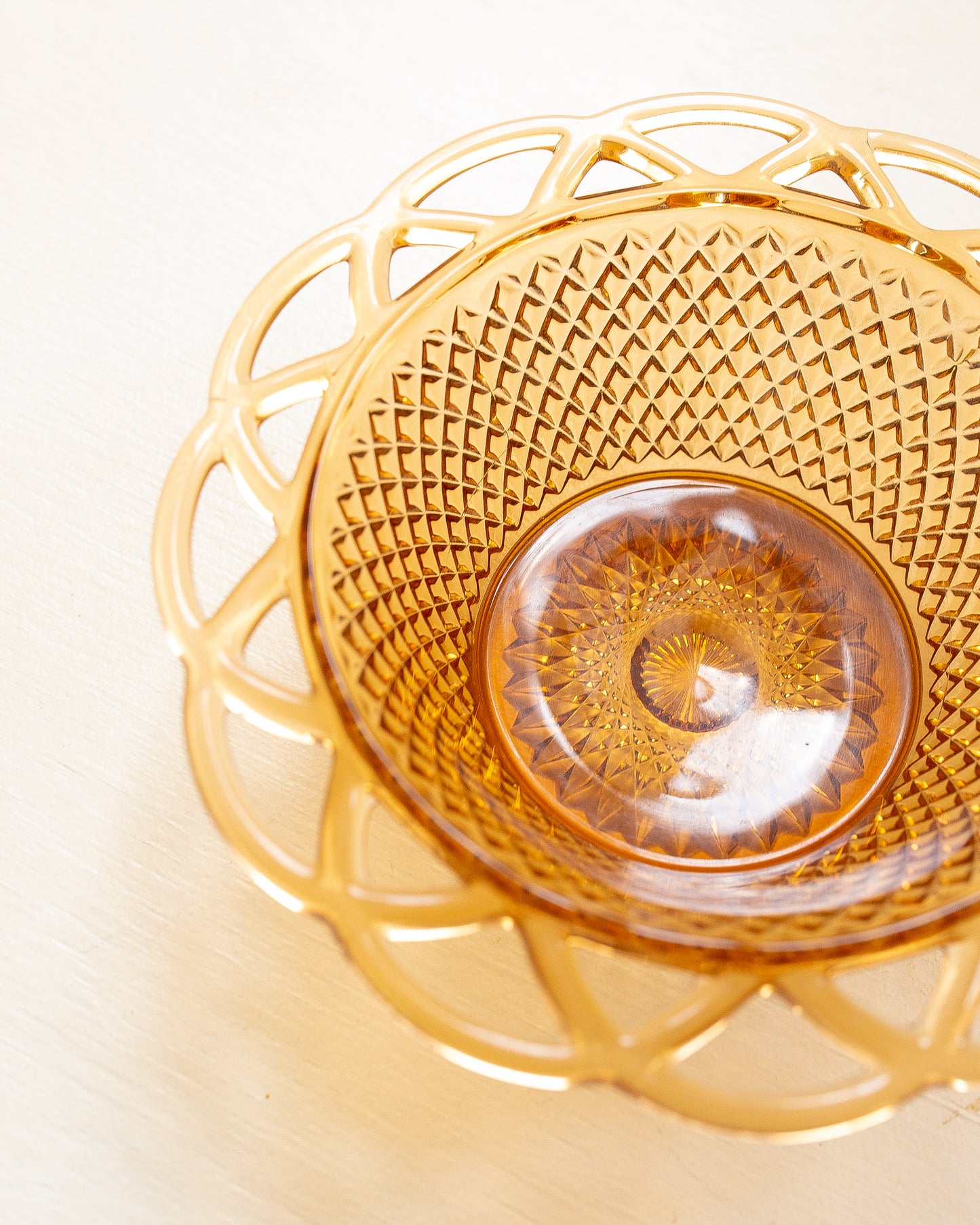 Vintage Amber Lace Depression Glass Bowl