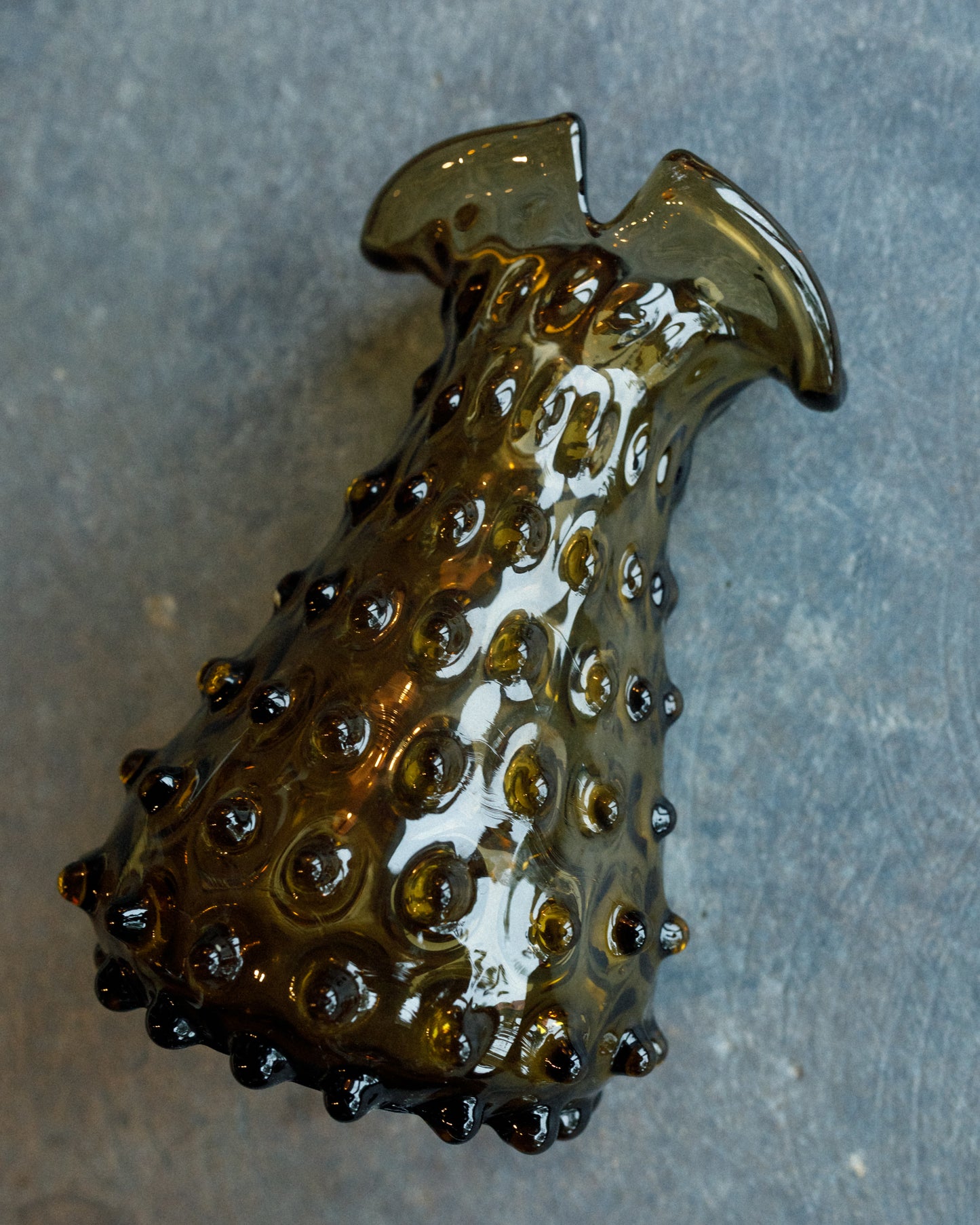 Vintage Hand Blown Hobnail Split Rim Vase