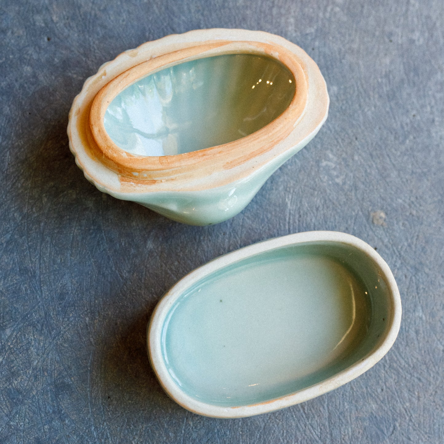 Vintage Celadon Ceramic Shell Trinket Dish