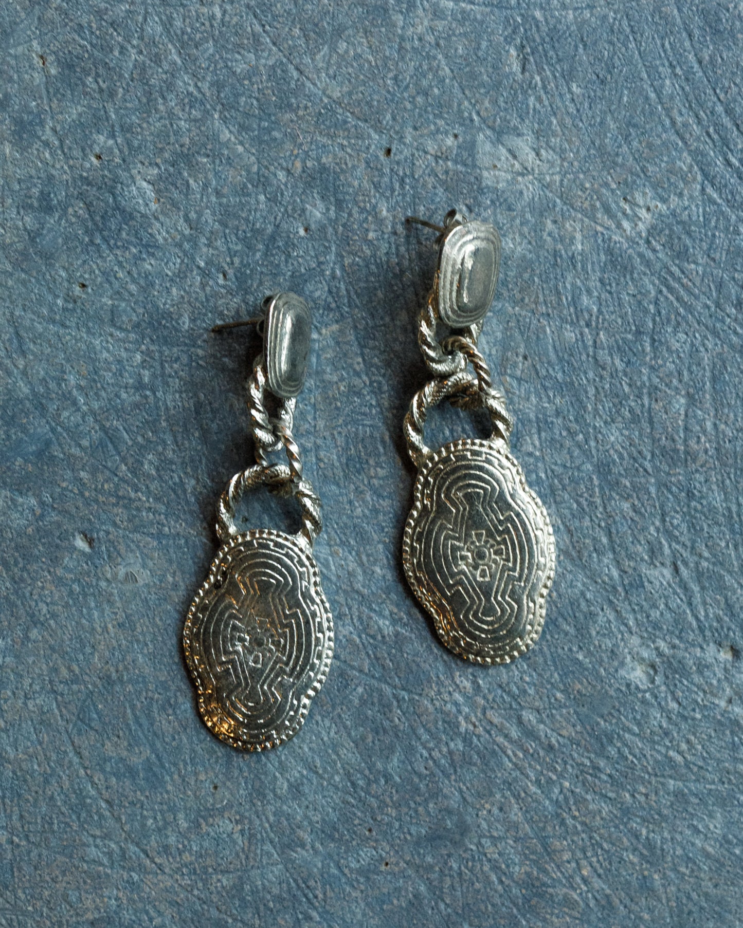 Silver-Tone Western-Style Statement Earrings with Loop Connetions