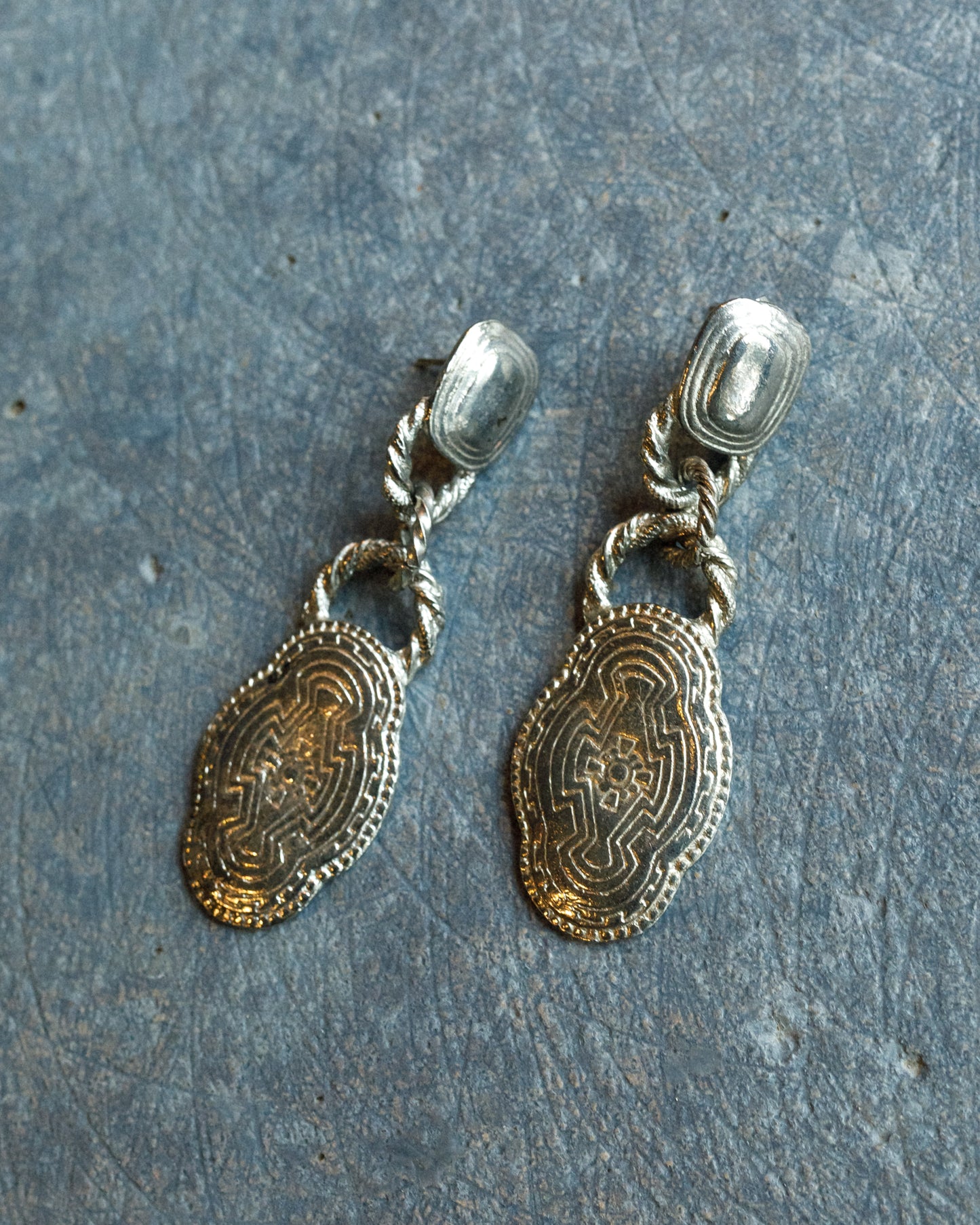 Silver-Tone Western-Style Statement Earrings with Loop Connetions