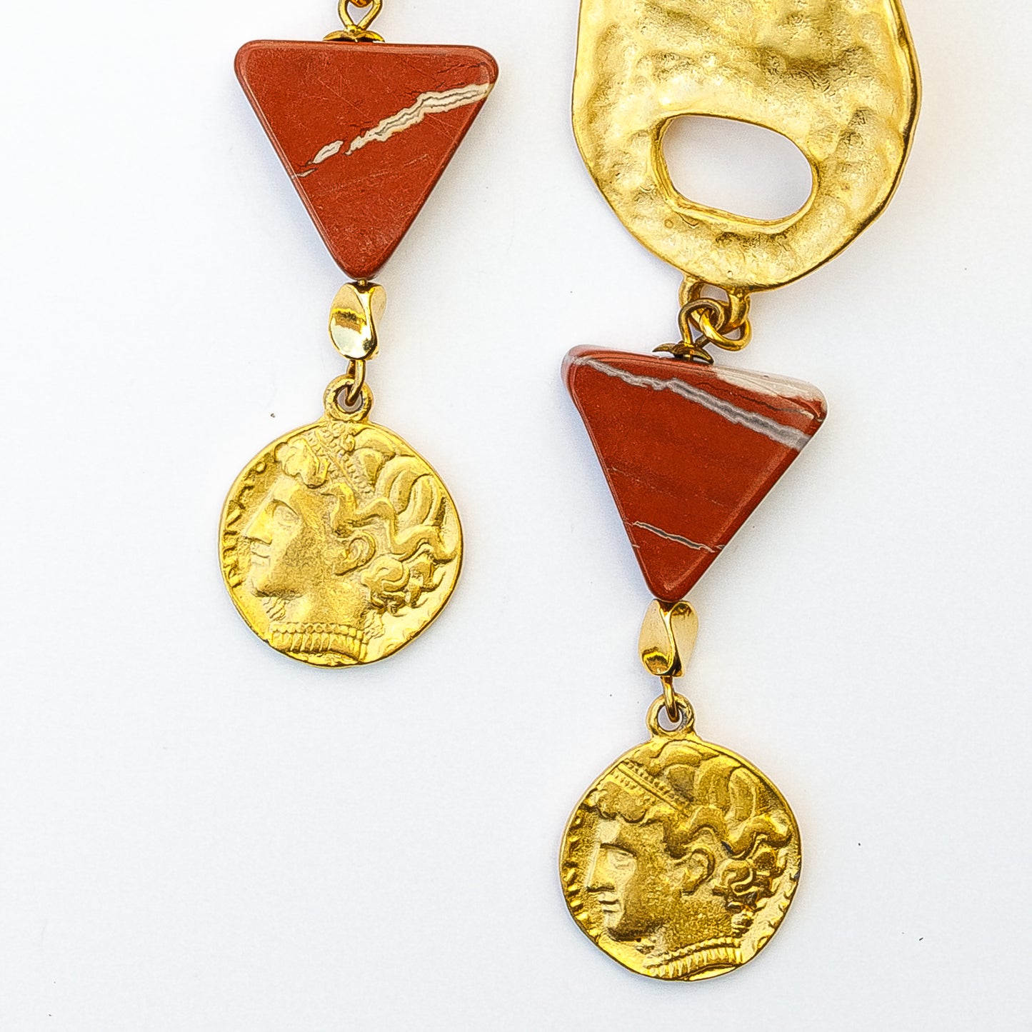 1980's Saks Fifth Avenue Gold Plated Jasper Coin Earrings