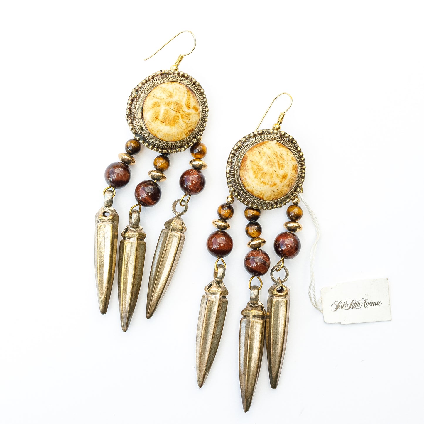 1980's Saks Fifth Avenue Gold Plated Stone Beads Earrings