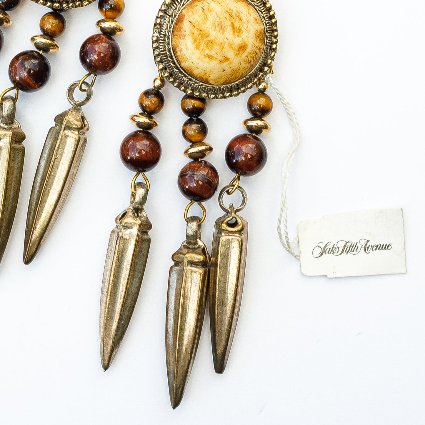 1980's Saks Fifth Avenue Gold Plated Stone Beads Earrings