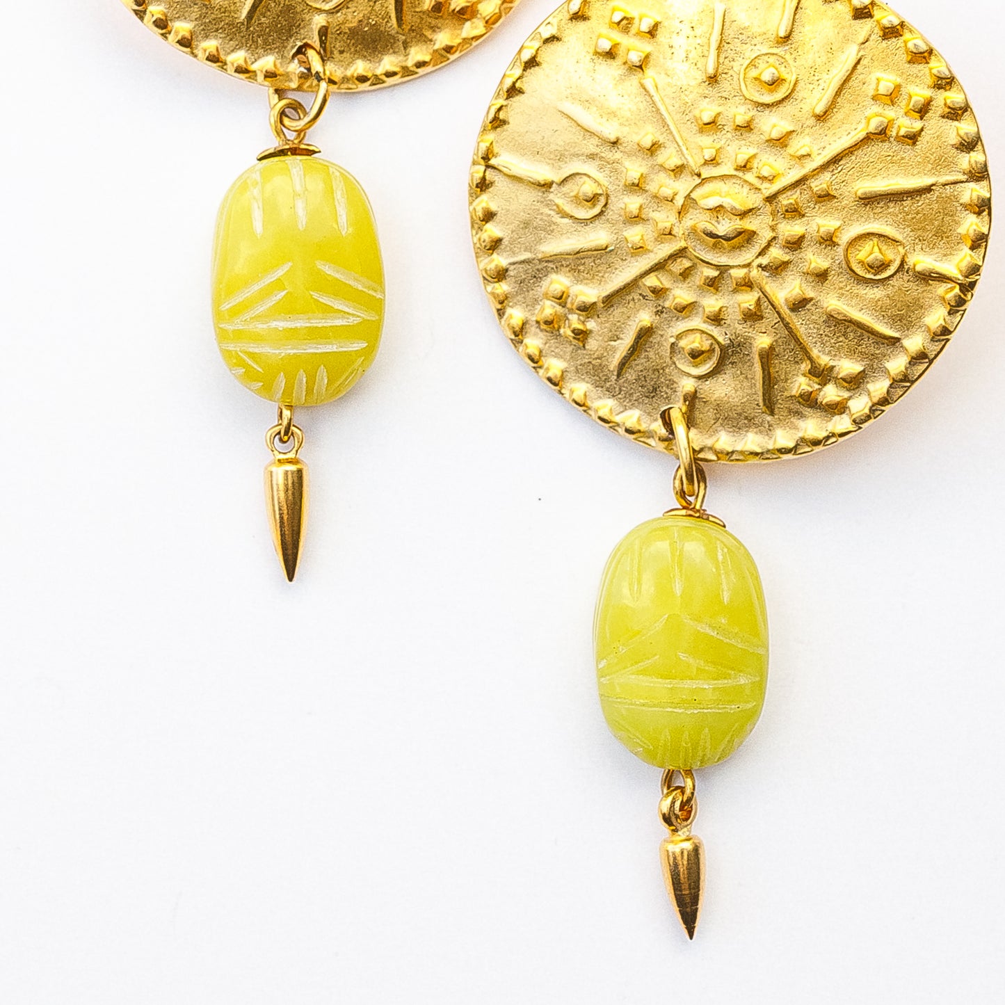 1980's Saks Fifth Avenue Gold Plated Stone Scarab Earrings
