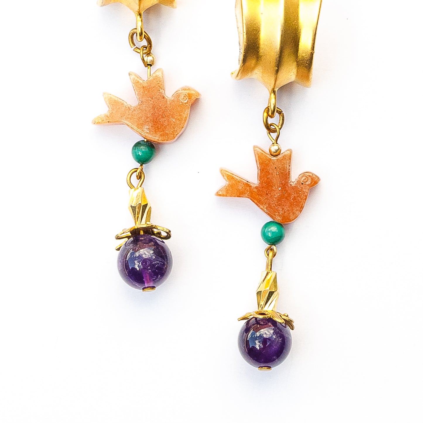 1980's Saks Fifth Avenue Gold Plated Agate and Malachite Earrings