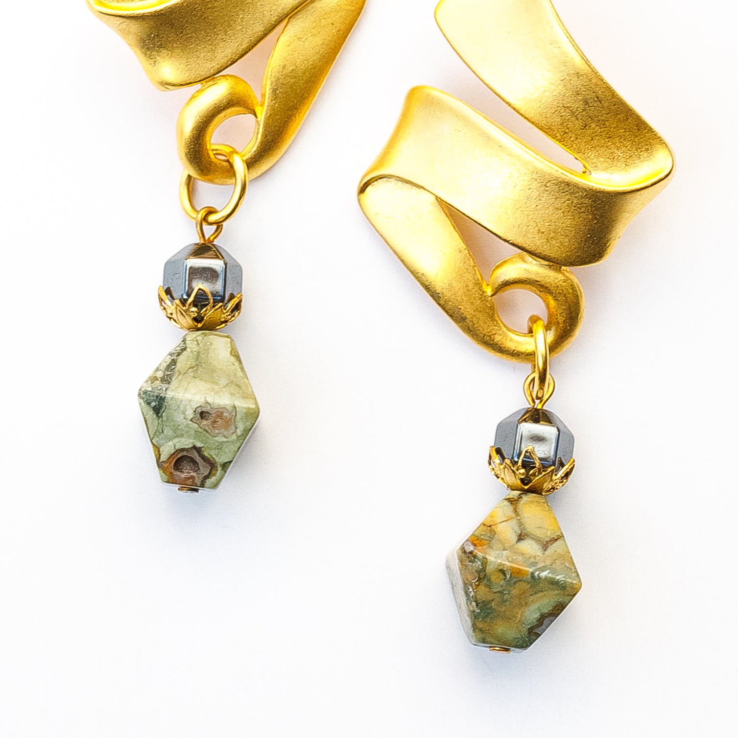 1980's Saks Fifth Avenue Gold Plated Jasper Earrings