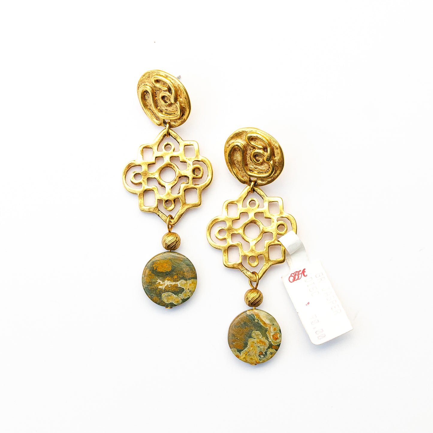 1980's Saks Fifth Avenue Gold Plated Jasper Earrings