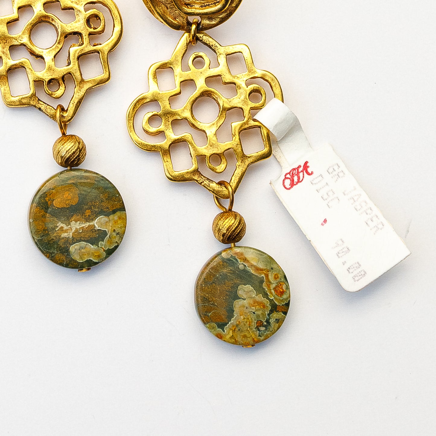1980's Saks Fifth Avenue Gold Plated Jasper Earrings