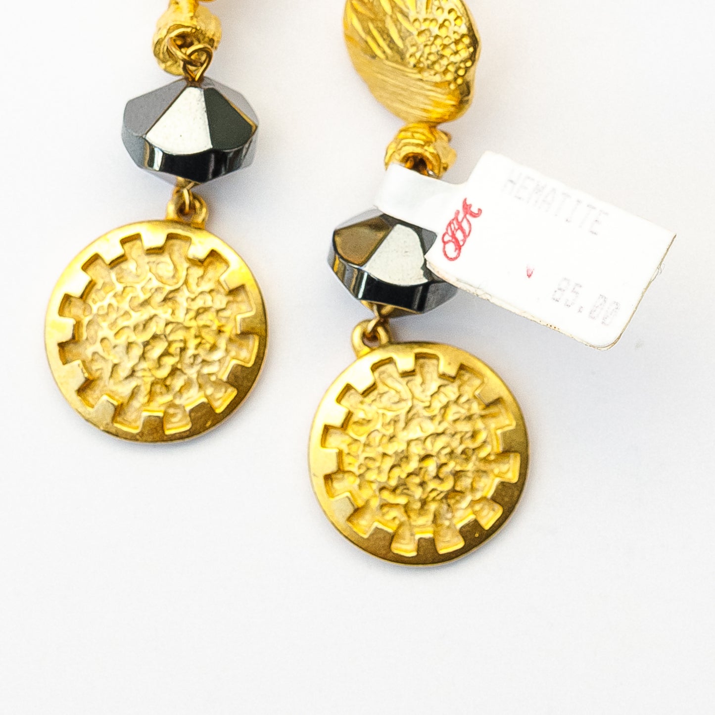 1980's Saks Fifth Avenue Gold Plated Hematite Earrings