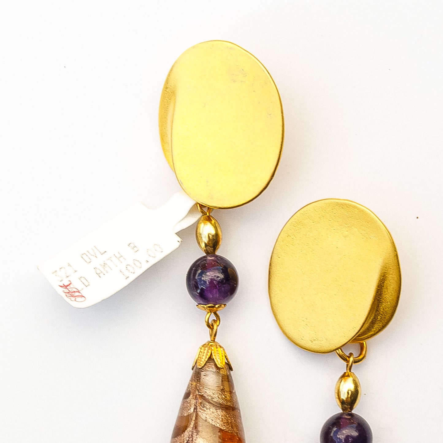 1980's Saks Fifth Avenue Gold Plated with Lampwork Beads Earrings