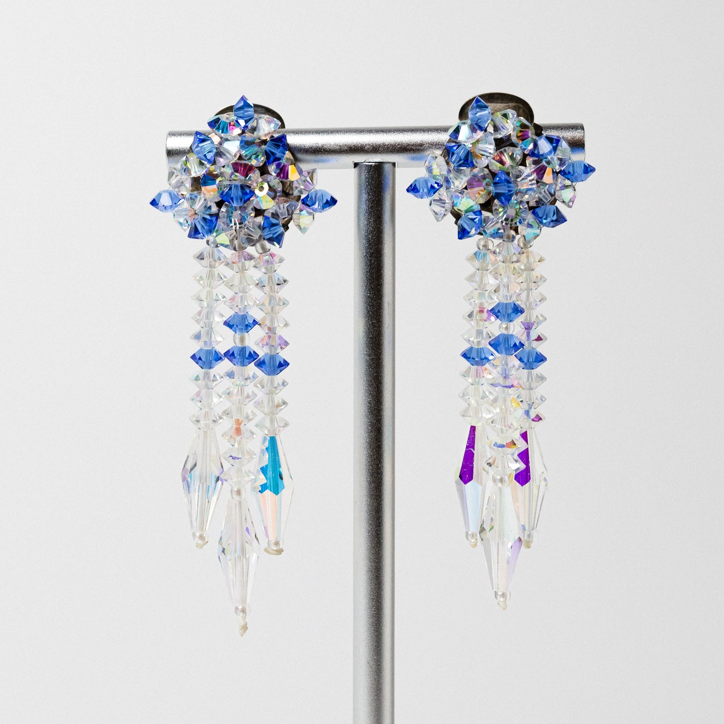 Vintage Crystal Beaded Chandelier Clip On Earrings