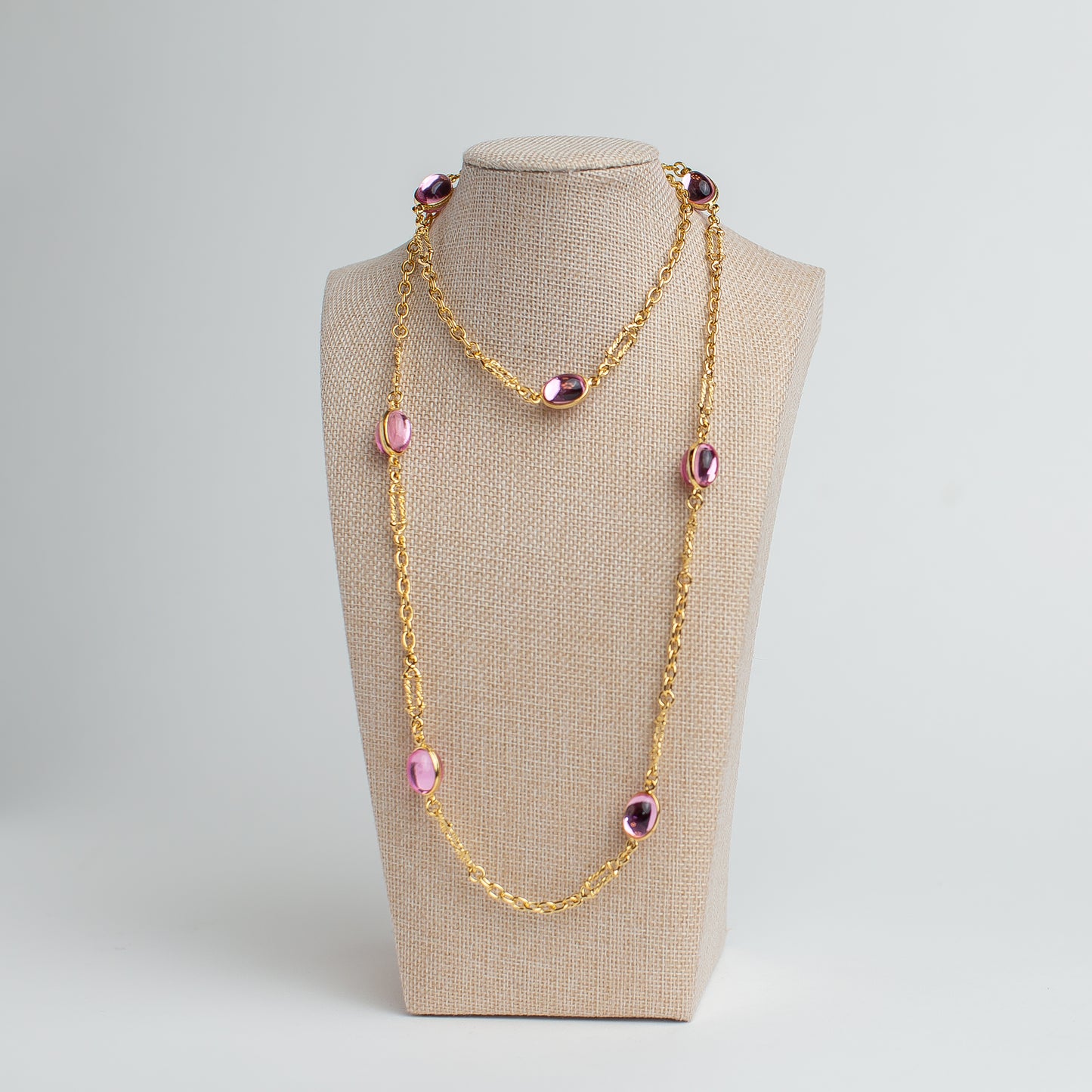 Vintage Gold-Tone Layering Necklace with Pink Beads