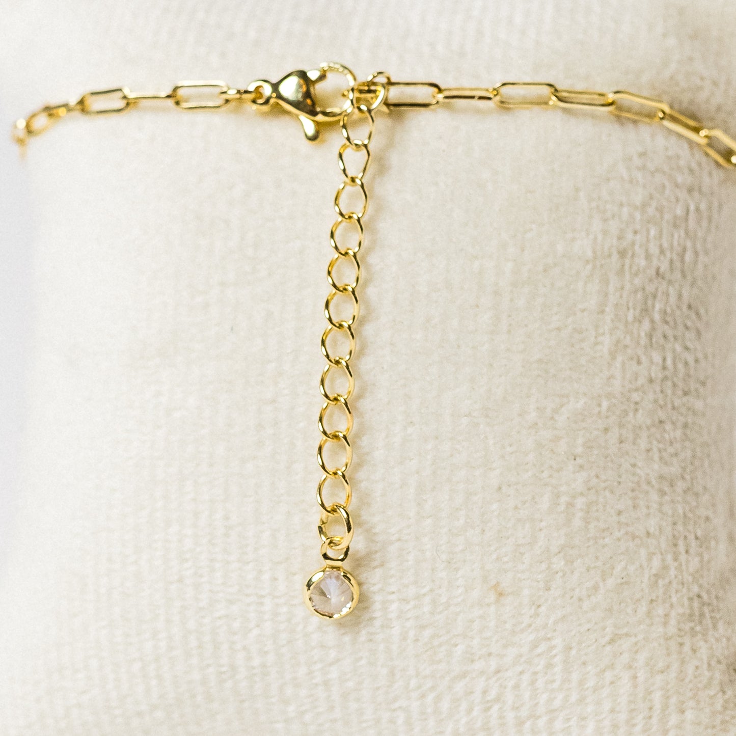 Gold-Tone Paperclip Chain Bracelet with Clear Stone in Bezel