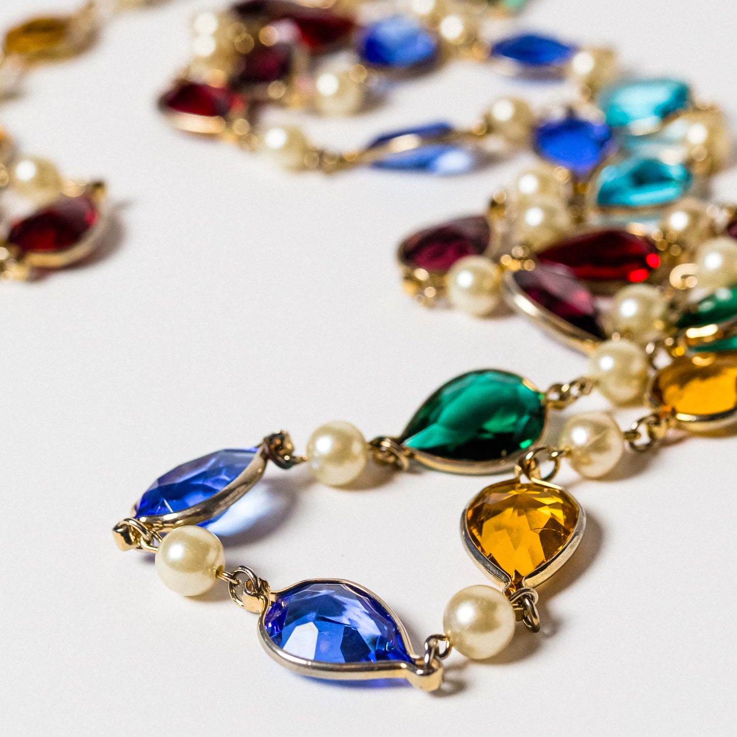 Bezel-Set Rainbow Glass Gem Layering Necklace