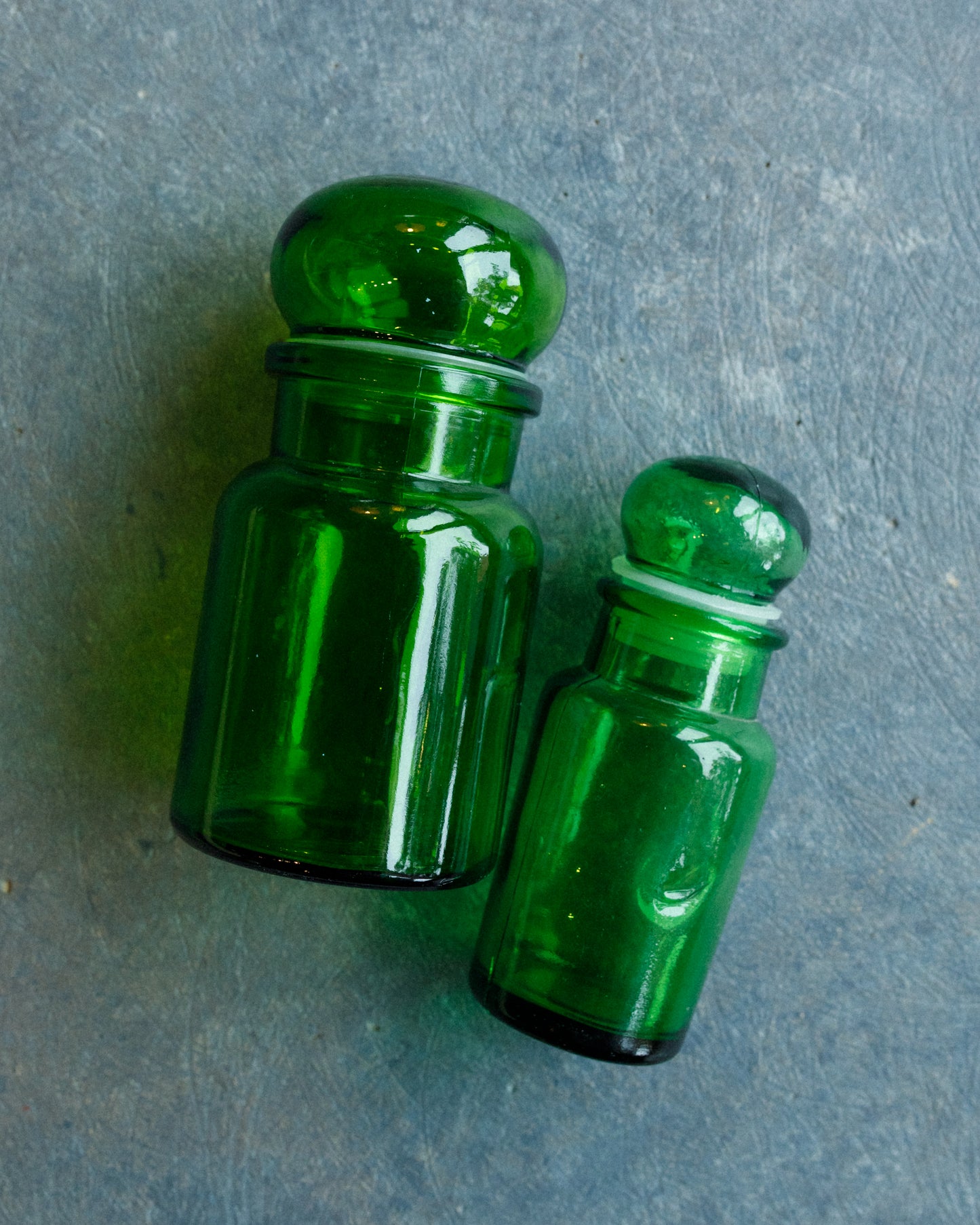Set of Two Emerald Green Vintage Belgian Apothecary Jars