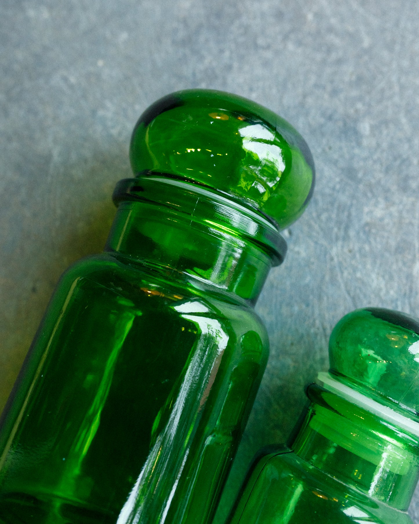 Set of Two Emerald Green Vintage Belgian Apothecary Jars