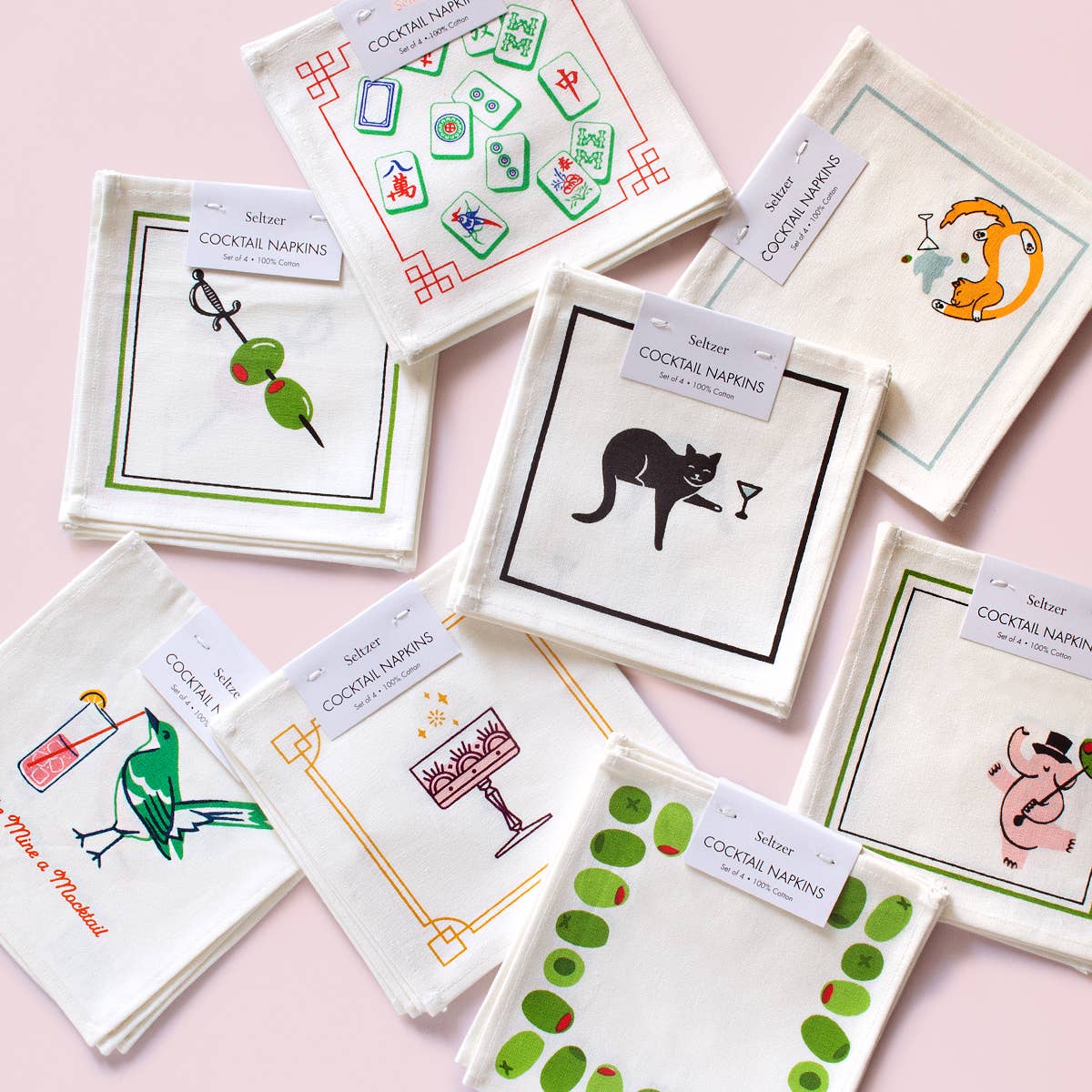Black Cat Martini Cocktail Napkin Set