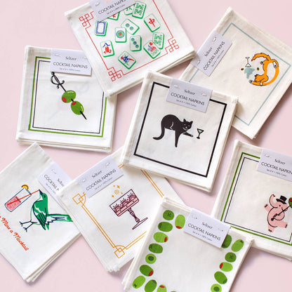 Black Cat Martini Cocktail Napkin Set