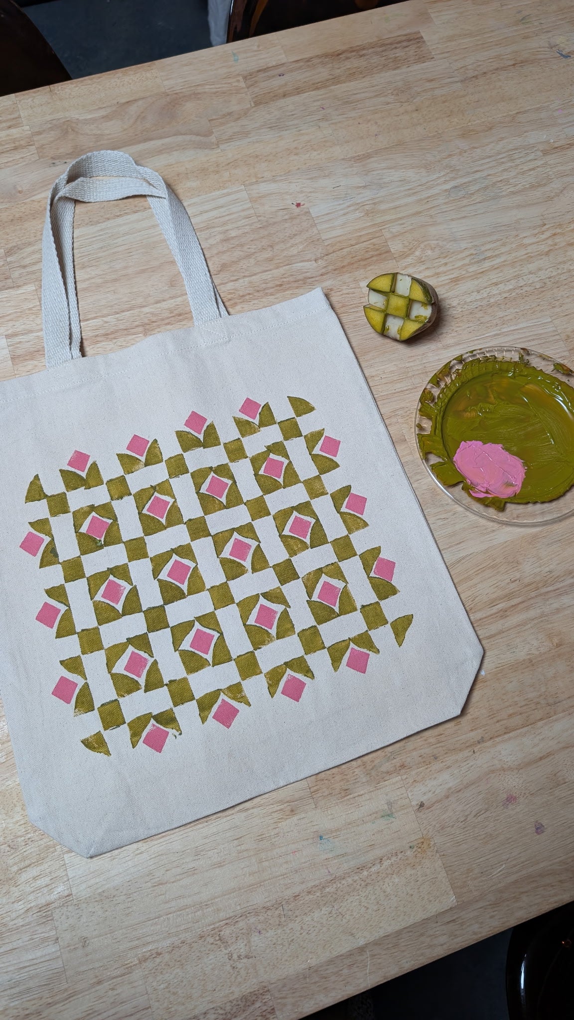 Cut Potato Stamped Tote Bag Workshop with Abby Weeden