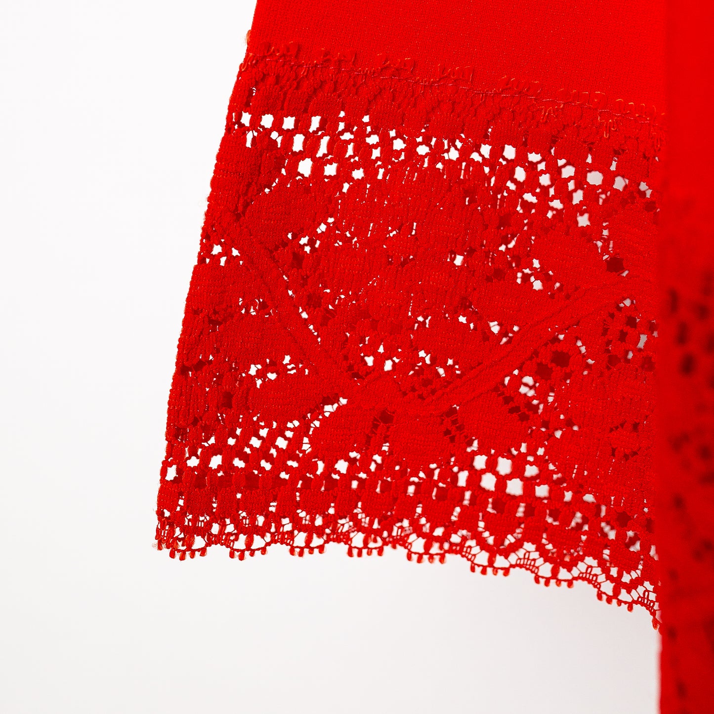 Pomegranate Red 1970's Peasant Blouse with Lace Sleeve Detailing