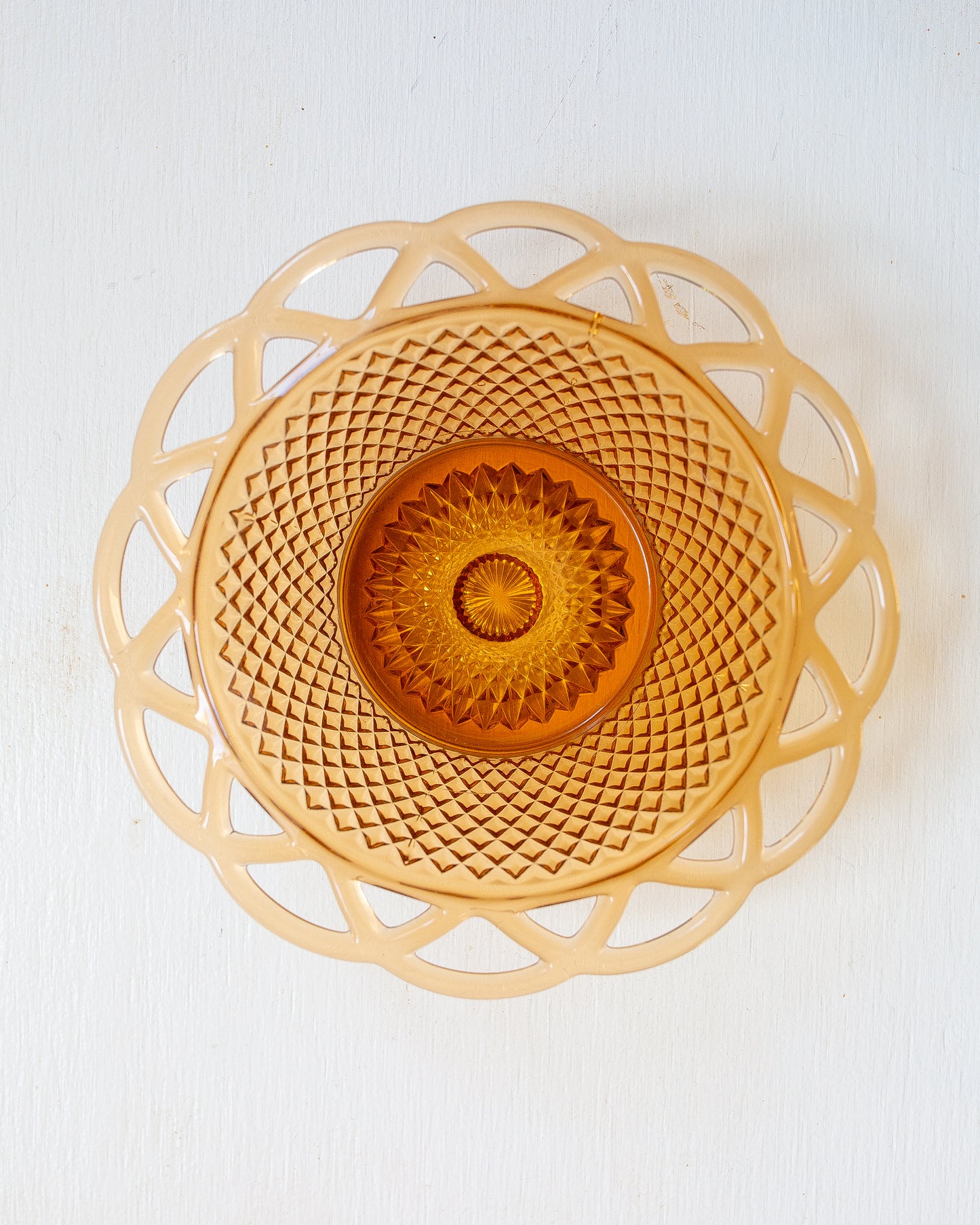 Vintage Amber Lace Depression Glass Bowl