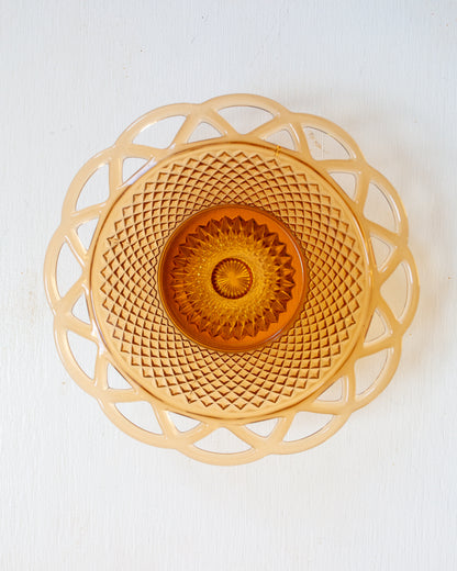 Vintage Amber Lace Depression Glass Bowl