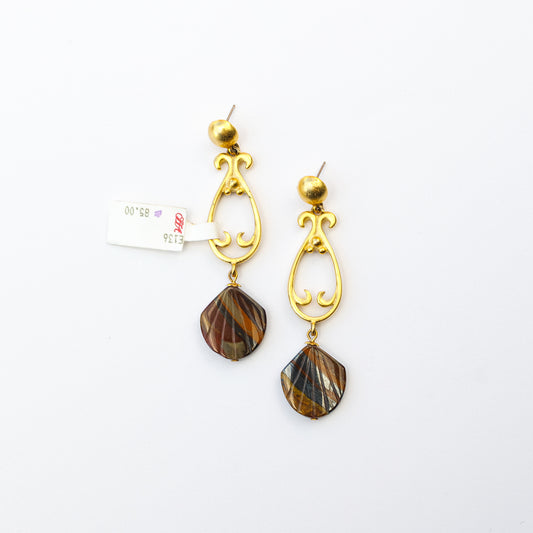 1980's Saks Fifth Avenue Gold Plated Stone Shell Earrings