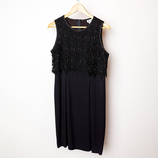 1990's "K Studio" Little Black Dress with Knit Floral Panel