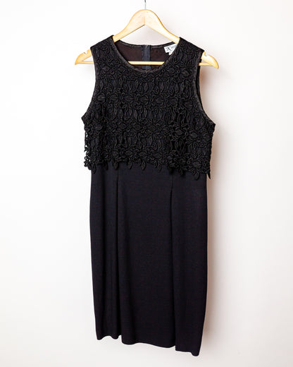 1990's "K Studio" Little Black Dress with Knit Floral Panel