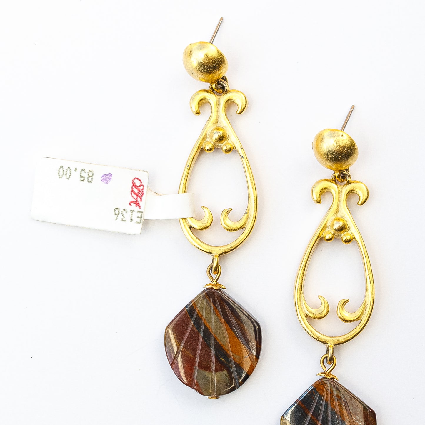 1980's Saks Fifth Avenue Gold Plated Stone Shell Earrings