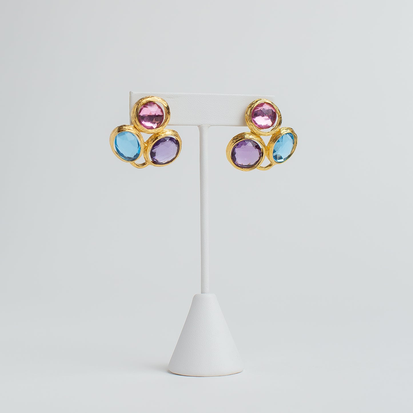 1980's Rhinestone Trio Gold-Tone Earrings