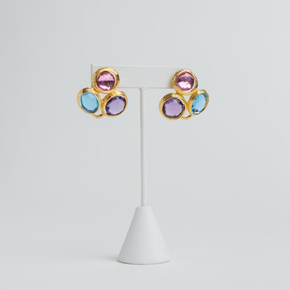 1980's Rhinestone Trio Gold-Tone Earrings