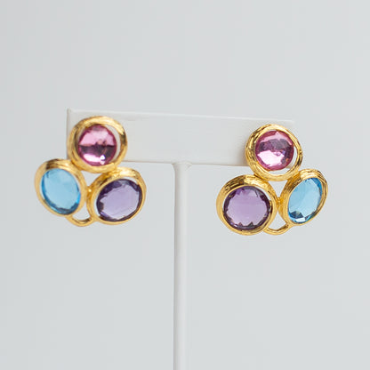 1980's Rhinestone Trio Gold-Tone Earrings