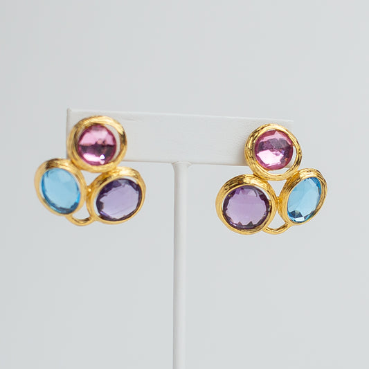 1980's Rhinestone Trio Gold-Tone Earrings