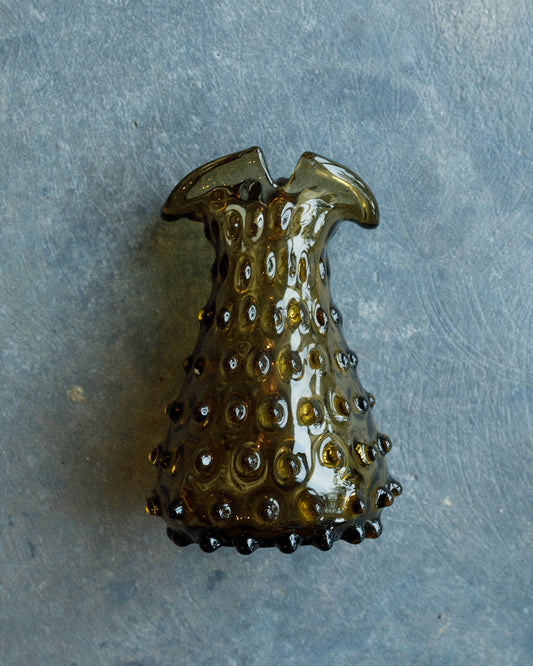 Vintage Hand Blown Hobnail Split Rim Vase