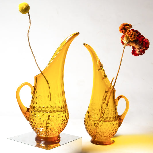 Kanawha Hobnail Stretch Neck Blown Glass Pitchers, MCM