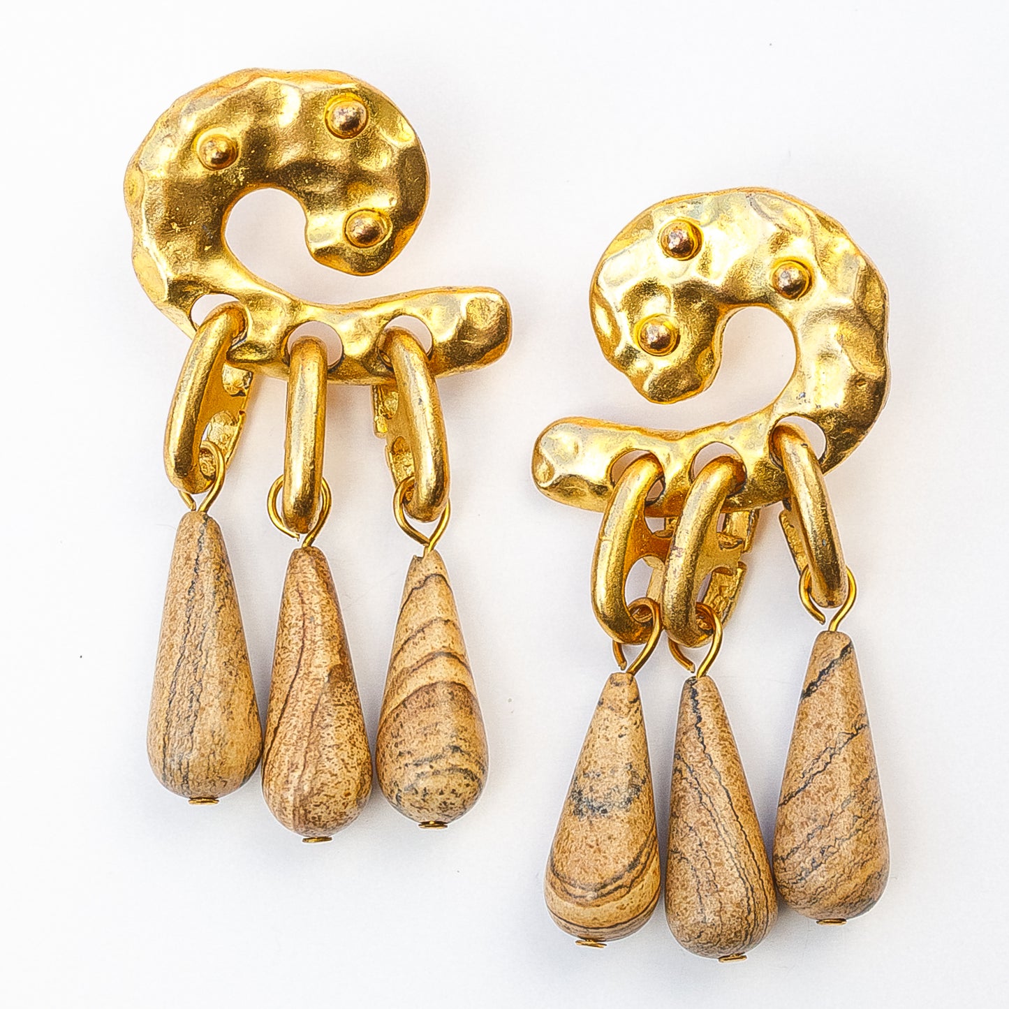 1980's Saks Fifth Avenue Gold Plated Stone Earrings