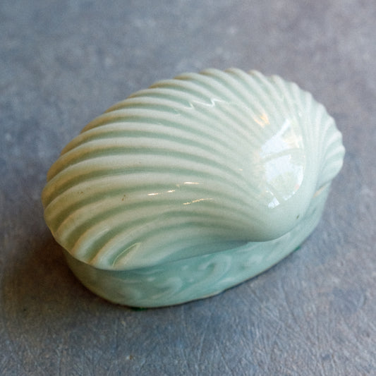 Vintage Celadon Ceramic Shell Trinket Dish