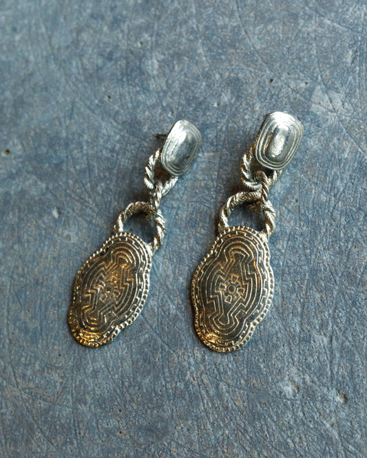 Silver-Tone Western-Style Statement Earrings with Loop Connetions