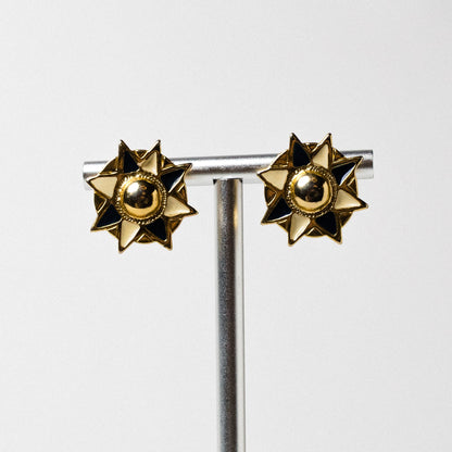 Vintage Gold-tone Navy and White Enamel Star Earrings