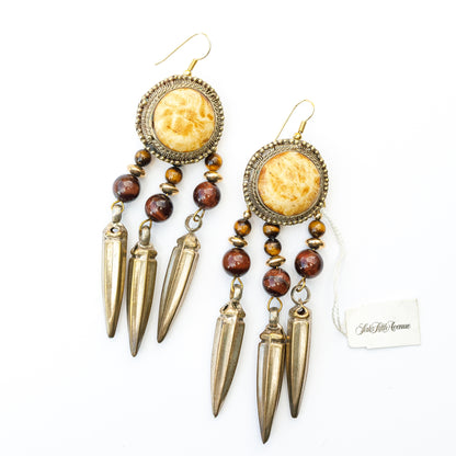 1980's Saks Fifth Avenue Gold Plated Stone Beads Earrings