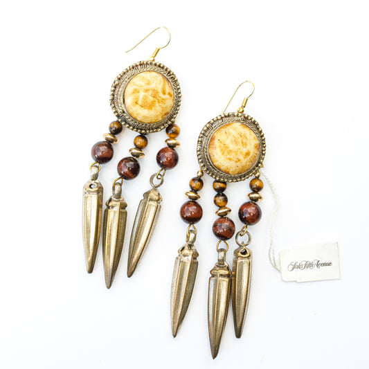 1980's Saks Fifth Avenue Gold Plated Stone Beads Earrings