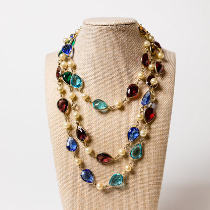 Bezel-Set Rainbow Glass Gem Layering Necklace