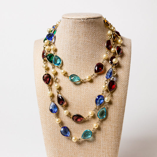 Bezel-Set Rainbow Glass Gem Layering Necklace