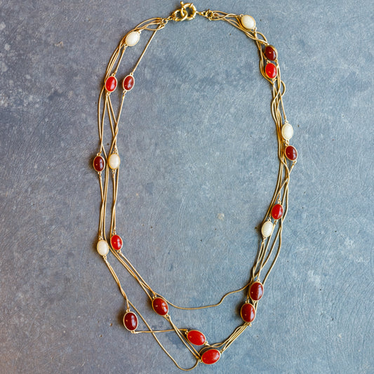 Faux Carnelian Stone Goldtone Necklace
