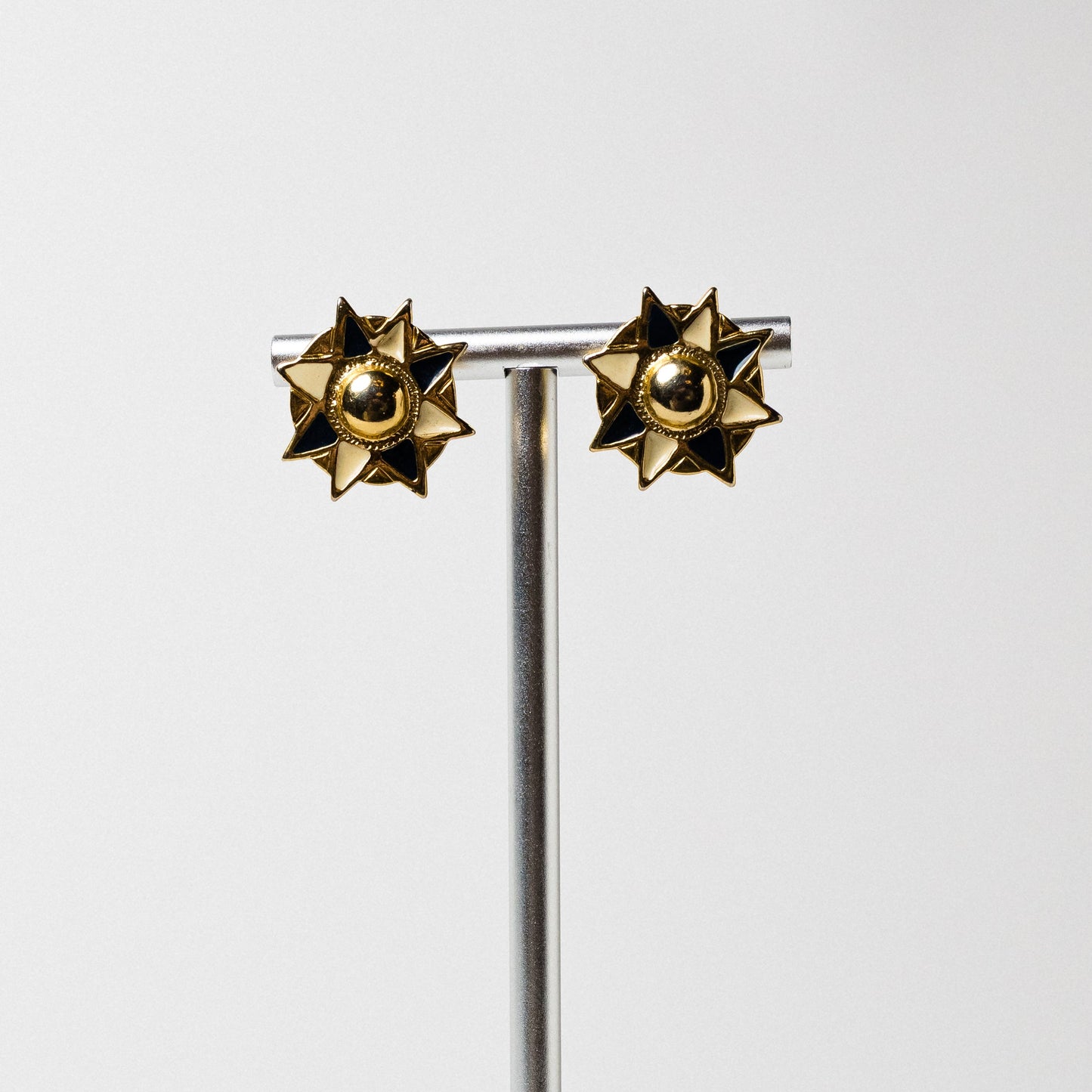 Vintage Gold-tone Navy and White Enamel Star Earrings